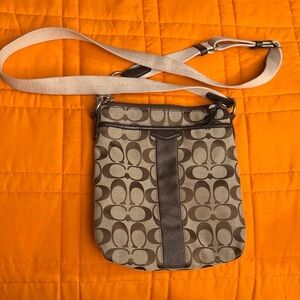 Coach Signature Brown and Tan Shoulder Bag